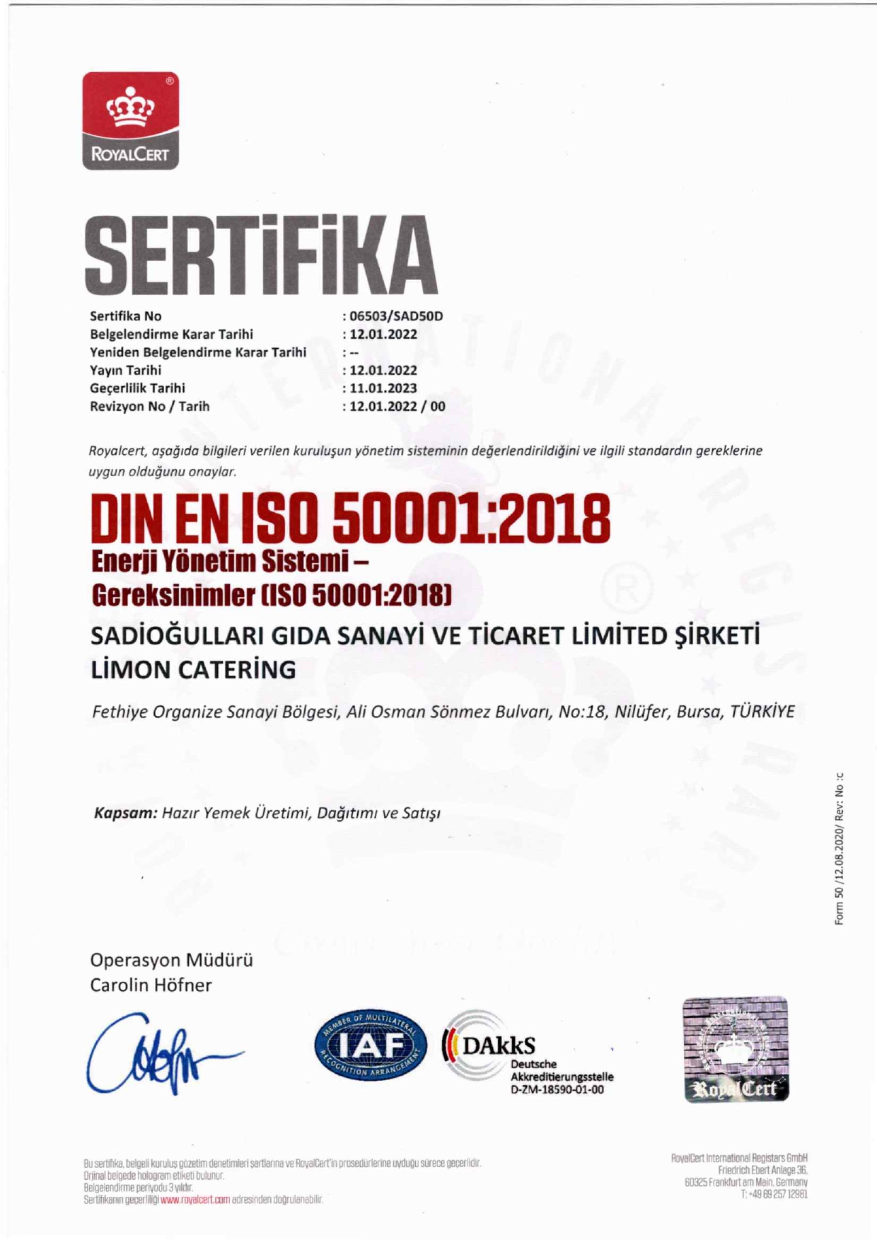 ISO 50001 certificate