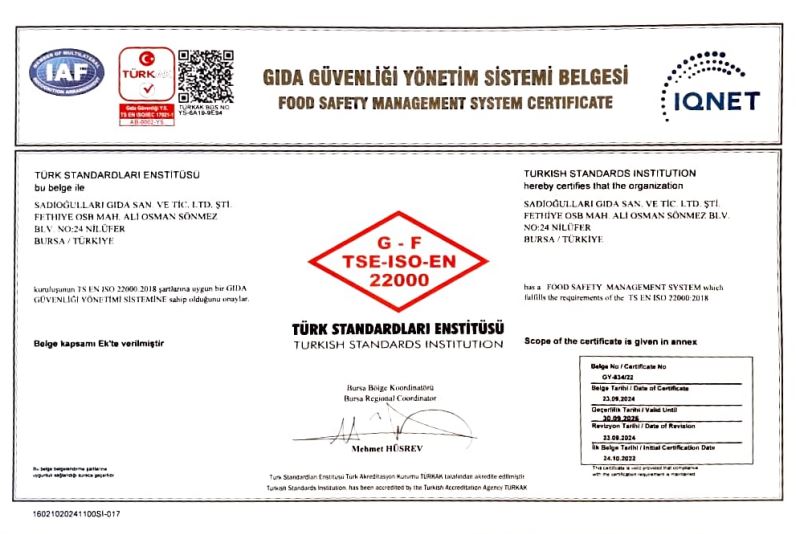ISO 22000 certificate